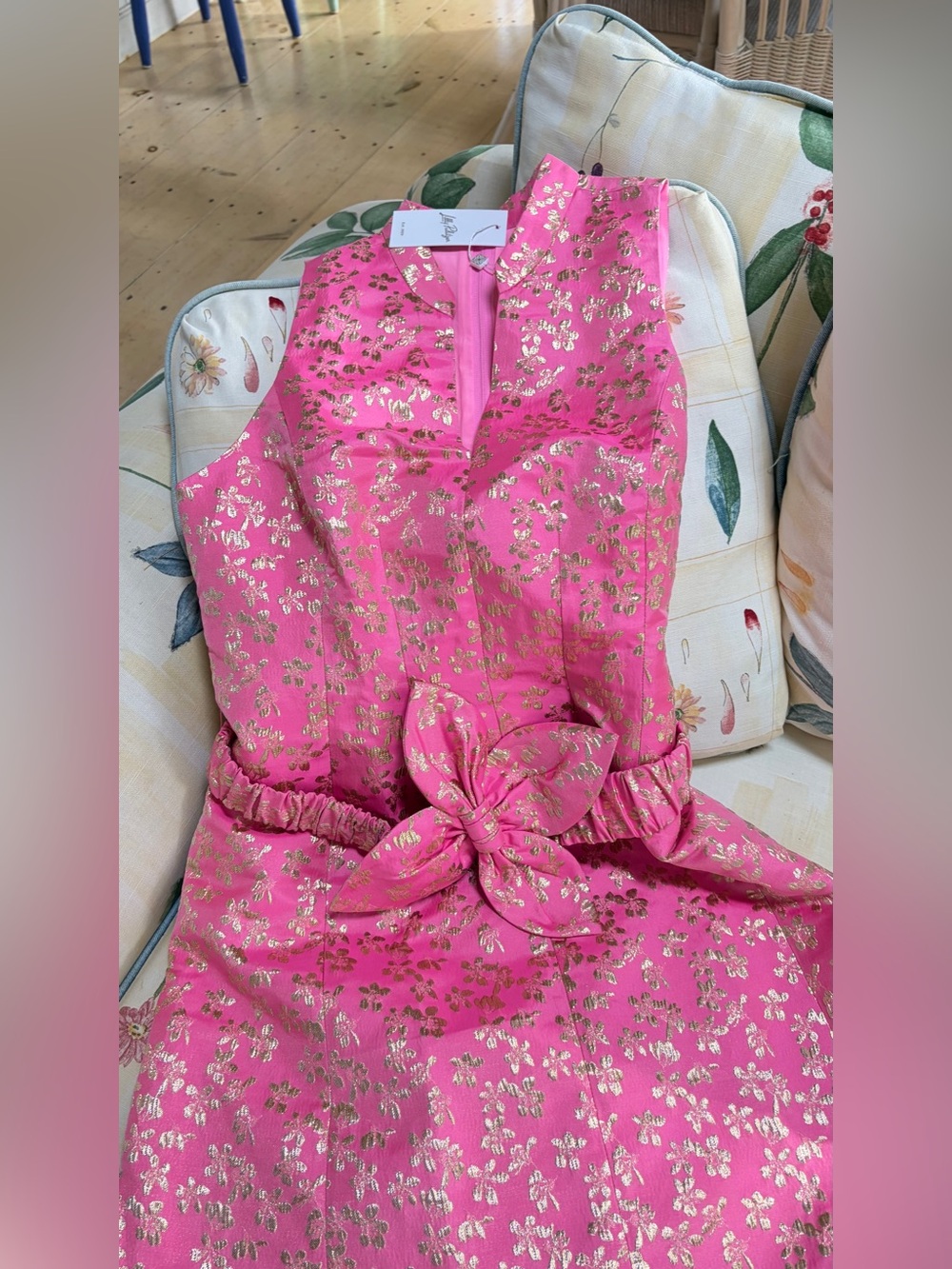 Lilly Pulitzer Tazie Hot Pink Dress with Gold Floral Accents💕💕 - Picture 3 of 9